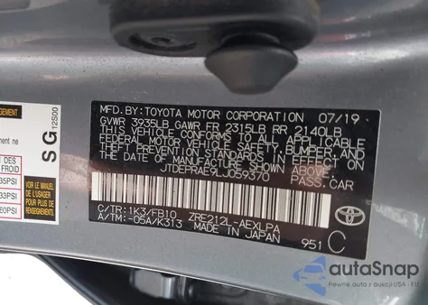 2020 Toyota Corolla Le z USA, uszkodzony, nr VIN JTDEPRAE9LJ059370